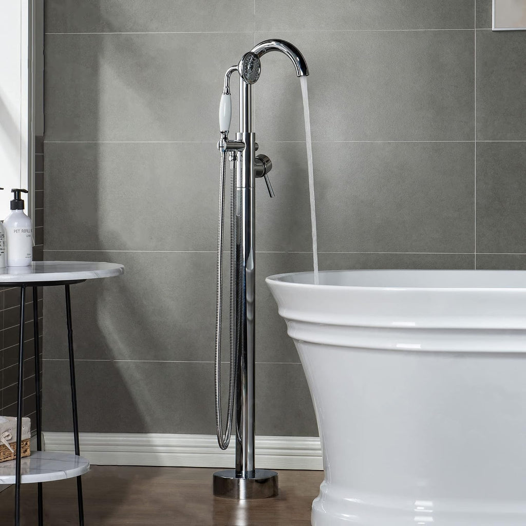 WOODBRIDGE WOODBRIDGEE Contemporary Single Handle Floor Mount Freestanding Tub Filler Faucet with Hand Shower in (Chrome) Finish,F0002-CHVT, Chorme I