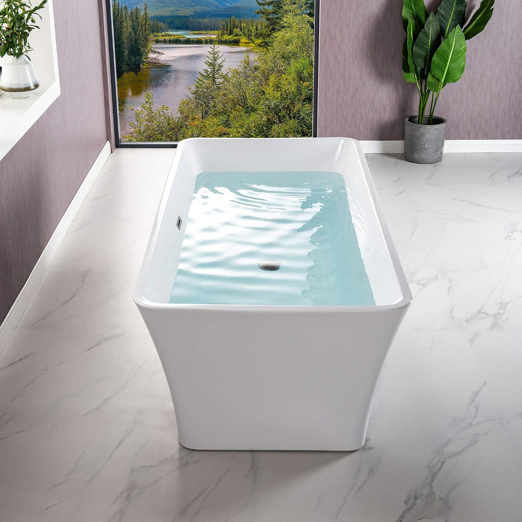 WOODBRIDGE 59'Freestanding White Acylic Soaking Bathtub with Chrome Drain and Overflow,BTA1509 -C-Drain &O