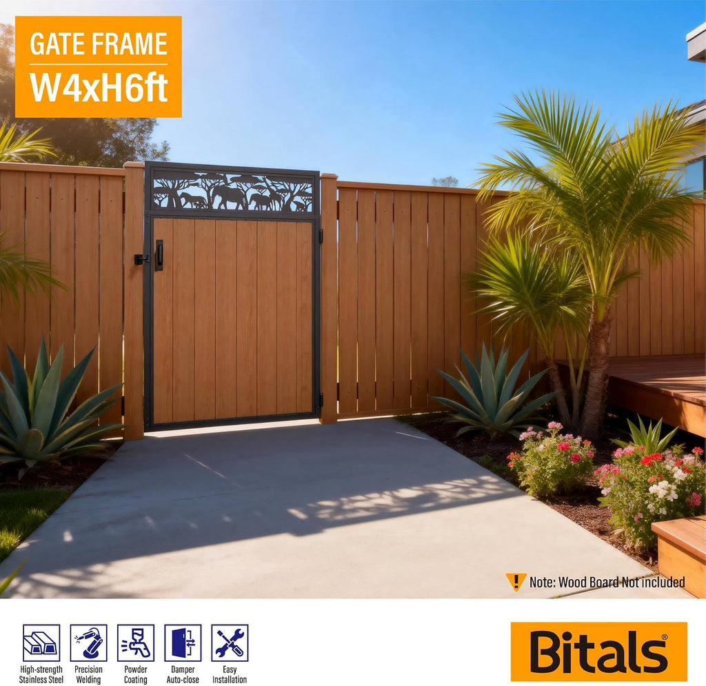 4x6FT Fence Gate Frame Kit 201 Stainless Steel Anti-Sag Heavy Duty Garden Gate Reinforcement Hardware, Left/Right Mount (No Panels Included)(46.78'W x 70.8'H)