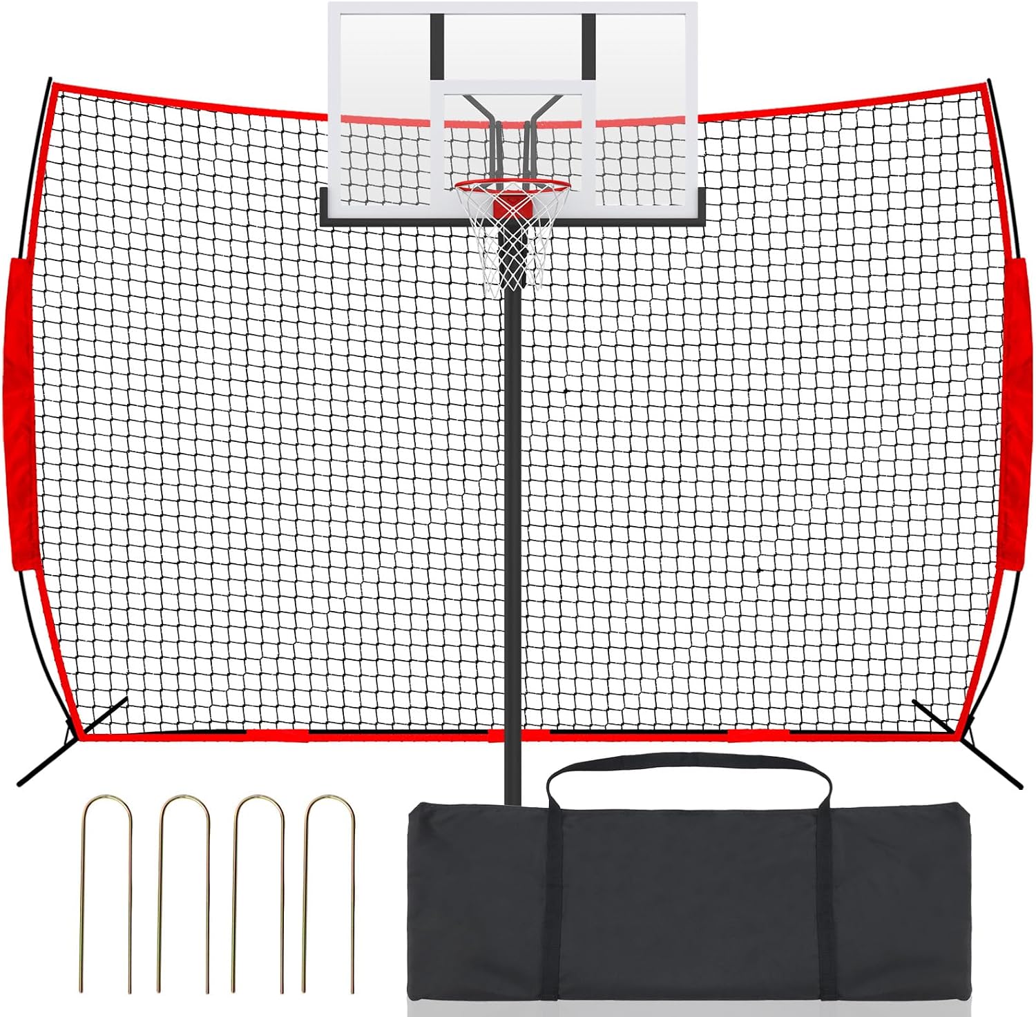 Seenelling Basketball Net Catcher Backstop Net Sports Barrier Nets for Backyard Rebounder to Guard Rebound and Return Basketball with Carry Bag