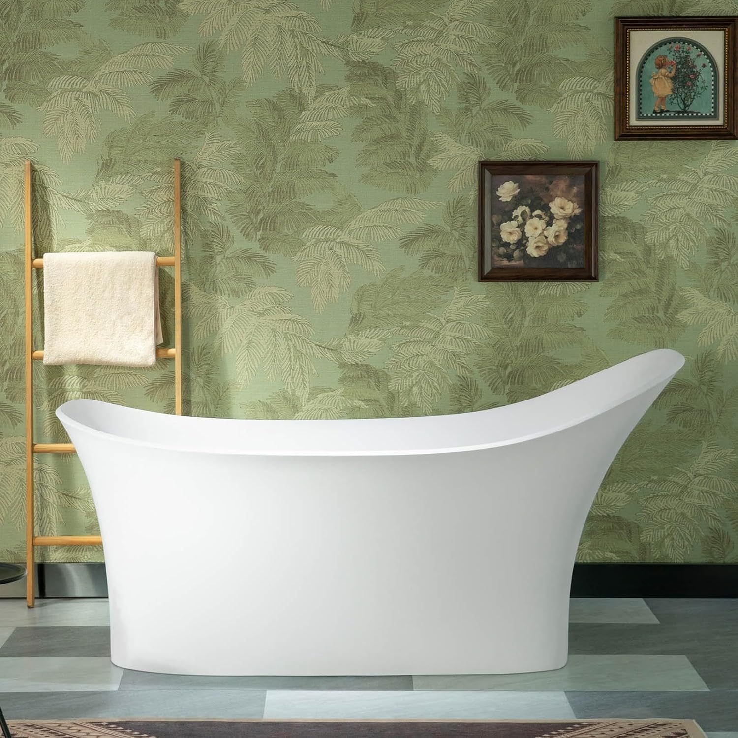 WOODBRIDGE 71' L x 31-1/2' W Luxury Contemporary Solid Surface Stone Resin Freestanding Bathtub in Matte White