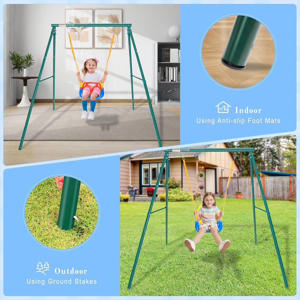 CYFIE Toddler Swing Set, 4-in-1 Kids Swing Sets for Backyard, Indoor/Outdoor Baby Swing with Heavy Duty Metal Stand, Suitable Gift for Aged 6 Months to 10 Years Old