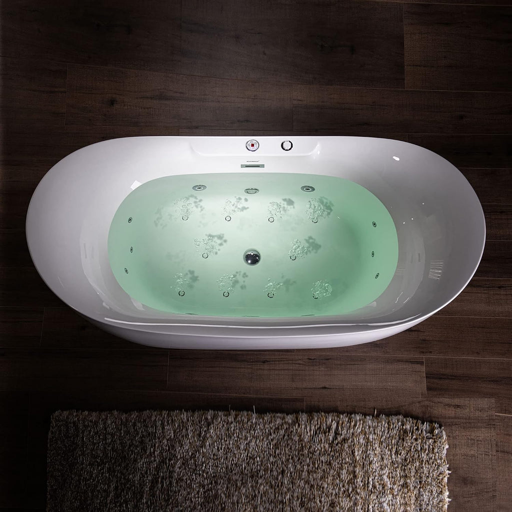 WOODBRIDGE 72' x 35-3/8' Whirlpool Water Jetted and Air Bubble Freestanding Heated Soaking Combination Bathtub with LED control panel , BJ400