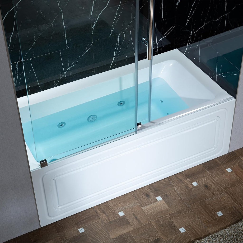 WOODBRIDGE 60' x 30' Alcove Acrylic Rectangular Whirlpool Heated Jetted Tub in White with Left Drain, Polished Chrome Finish, BS428-L-CH01