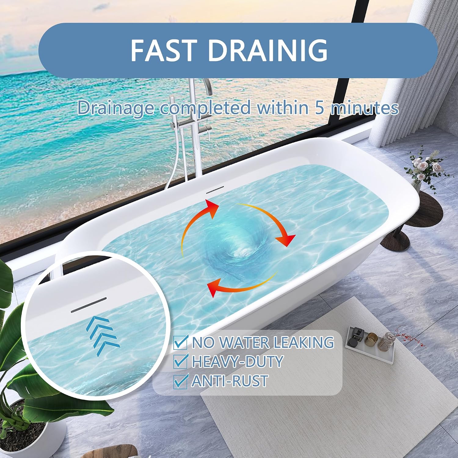 59' Free Standing Tub, Pure Acrylic Freestanding Bathtub, Stylish Stand Alone Contemporary Deep Soaking Bath Tub, cUPC Certified SY6250 (Glossy White)