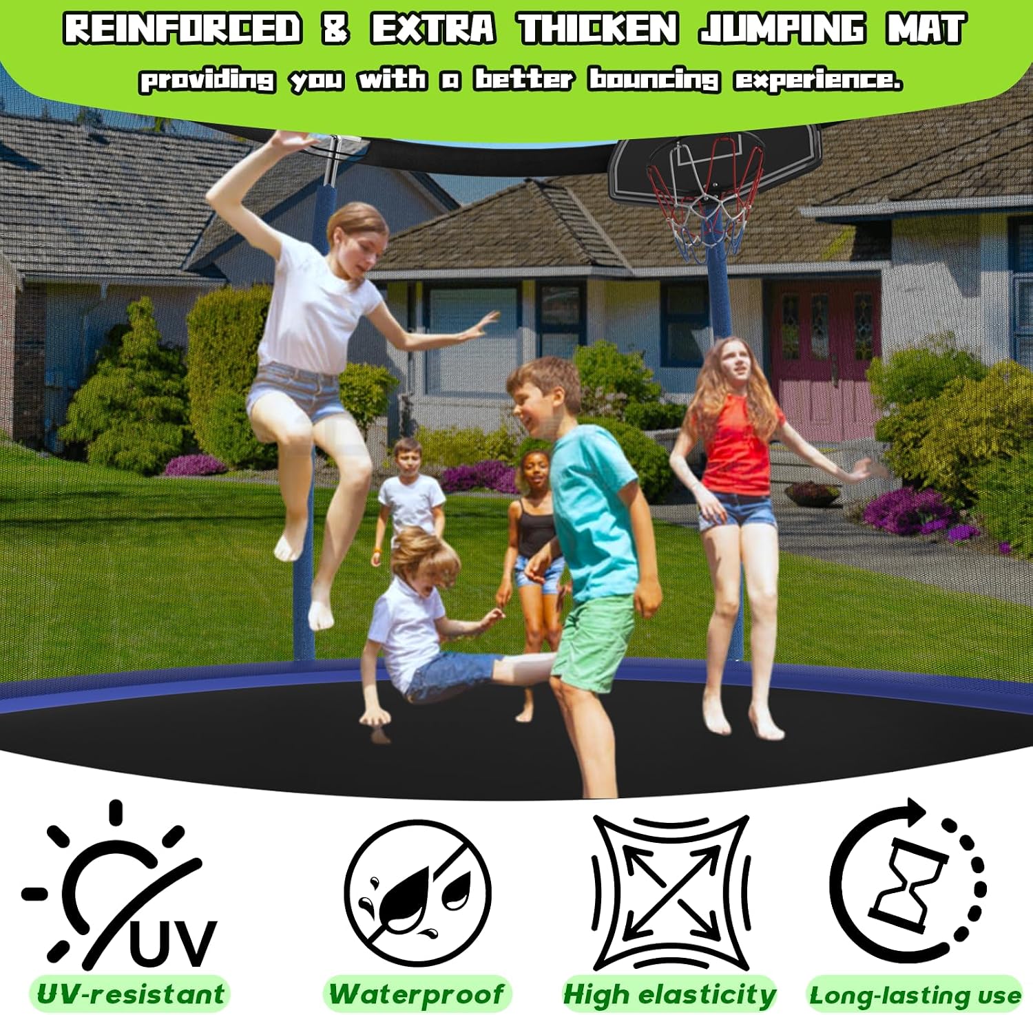Tranpoline 10FT 12FT 14FT 16FT Tranpoline for Kids with Safety Enclosure Net Recreational Tranpoline for Adults ASTM Approval Backyard Outdoor Tranpoline with Basketball Hoop
