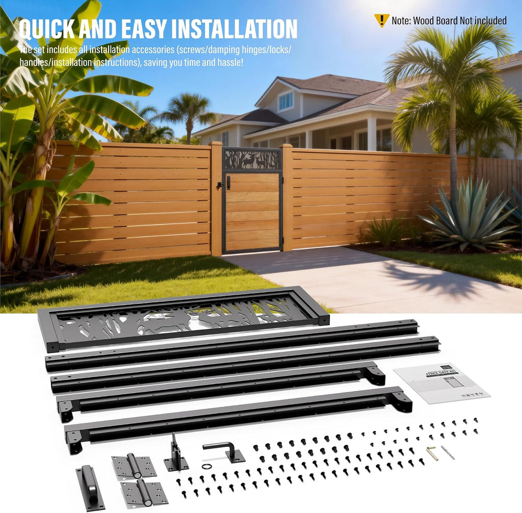 3x5FT Fence Gate Frame Kit 201 Stainless Steel Anti-Sag Heavy Duty Garden Gate Reinforcement Hardware, Left/Right Mount (No Panels Included)(34.8'W X 59'H)