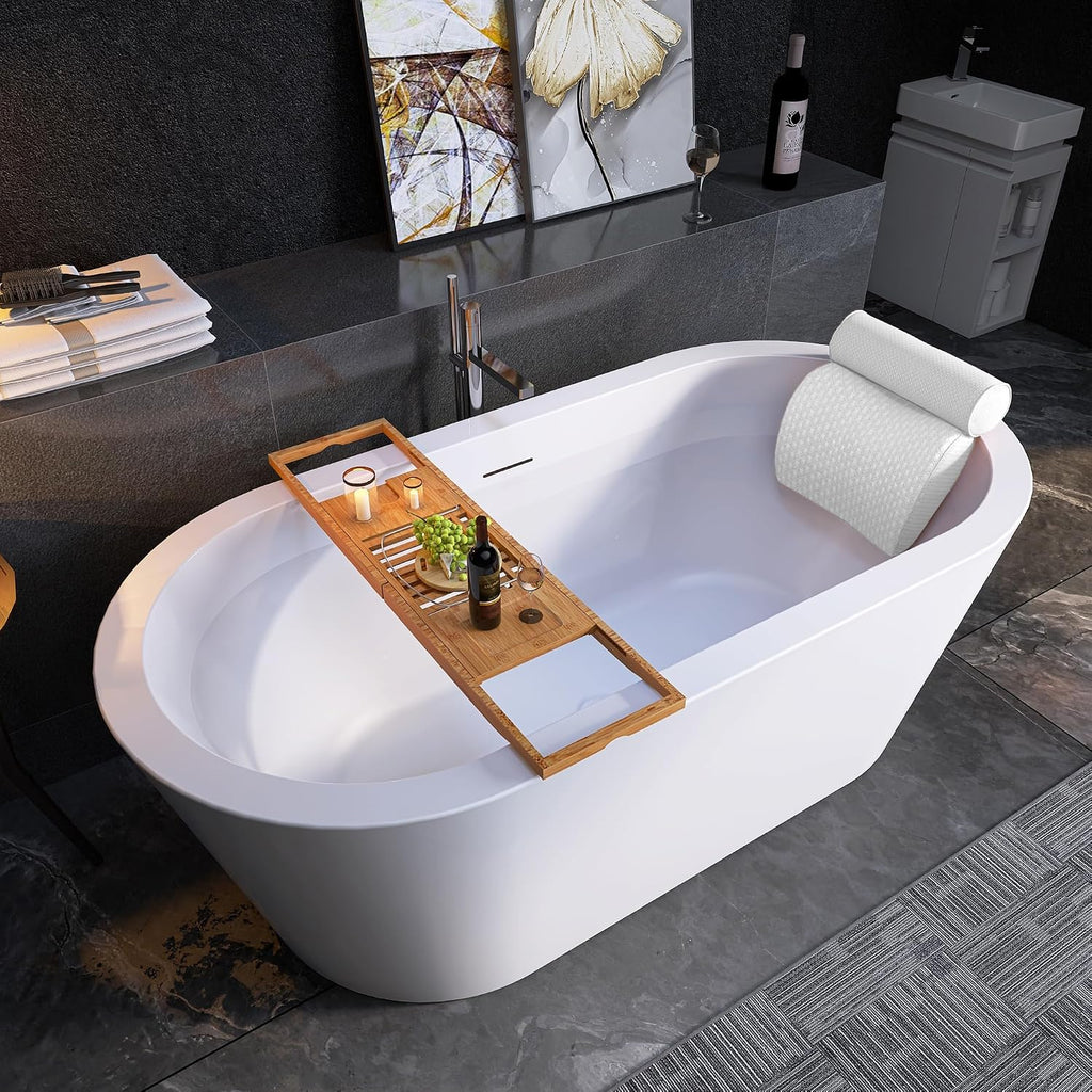 64' Free Standing Tub, Pure Acrylic Freestanding Bathtub, Stylish Stand Alone Contemporary Deep Soaking Bath Tub, cUPC Certified SY1265 (Glossy White)