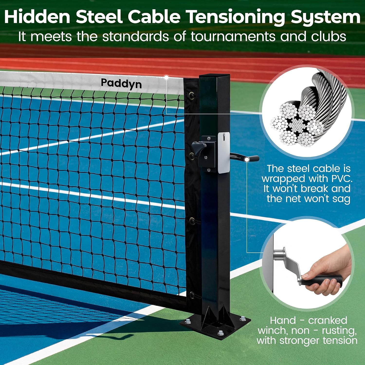 Permanent Pickleball net System with Hand-Crank Tension,Heavy Duty Steel Frame Pickleball net for Driveway,PRO Pickleball Net,Tournament-Spec 22ft x 36in Backyard,Club,School