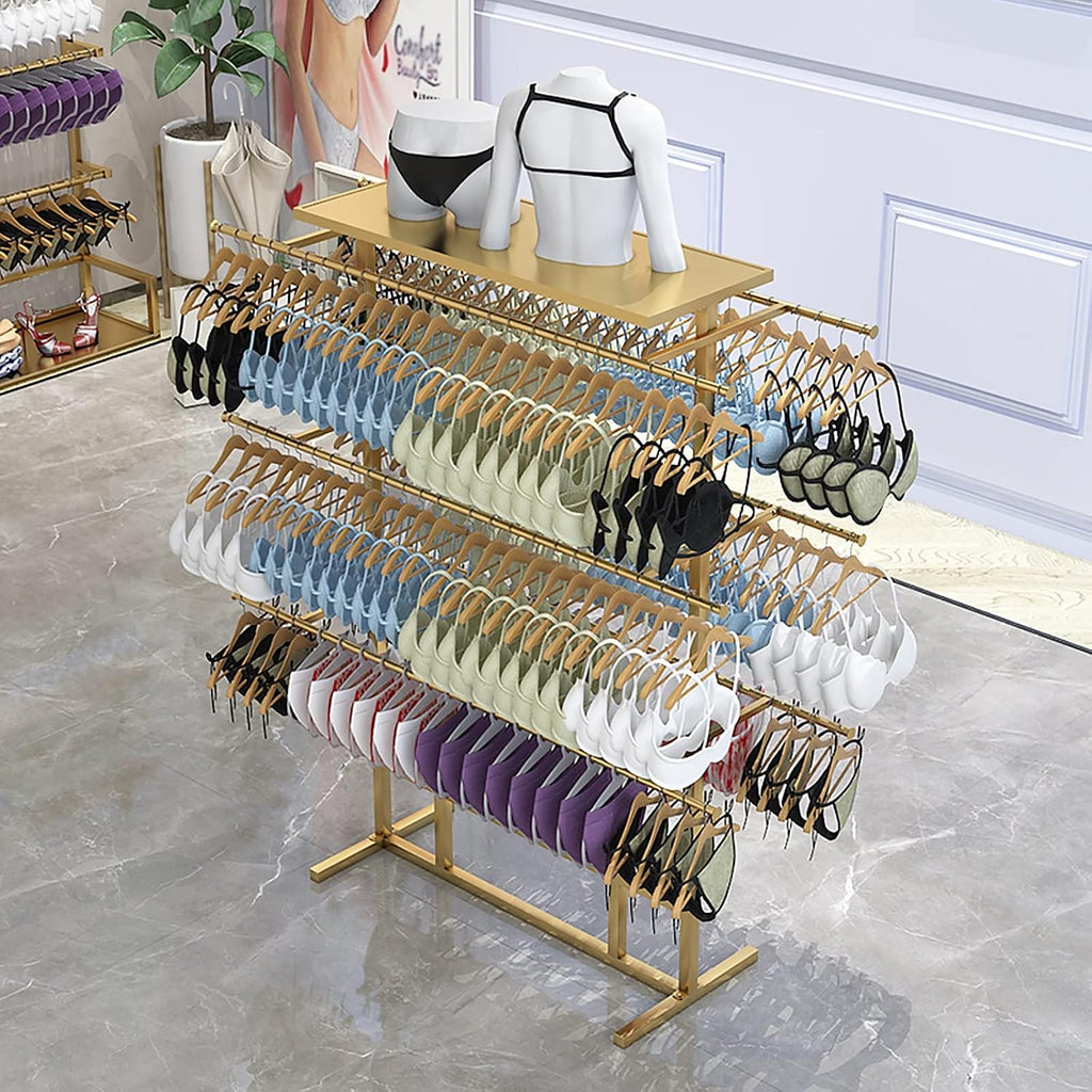 Shelf Metal Iron Bras Hangers Rack, Freestanding Underwear/Short Pants Display Stand, for Retail Store/Laundry Room/Wardrobe, 100/120/150 Cm Long (Gold 100x38x135cm)