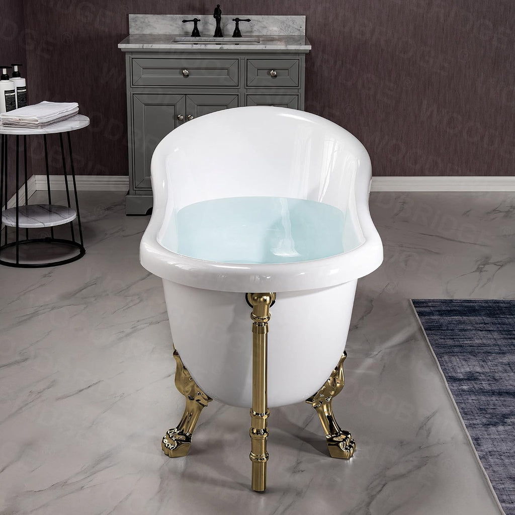 WOODBRIDGE 59' Heavy Duty Acrylic Slipper Clawfoot Bath Tub with Polished Gold Feet + Polished Gold Drain &Overflow