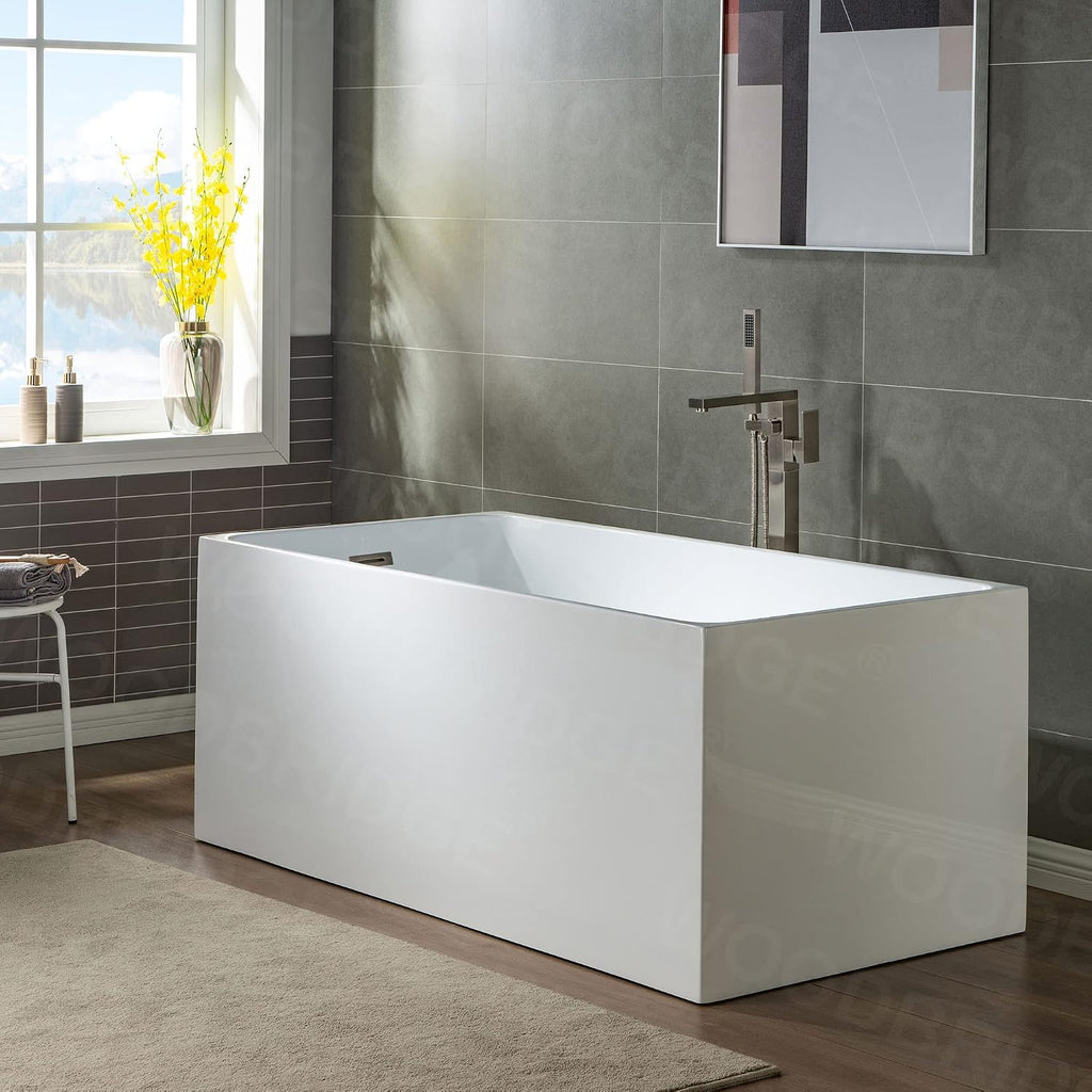 Woodbridge Brushed Nickel Freestanding Tub Filler Single Handle Floor Mounted Faucets with Handheld Shower. Square Design
