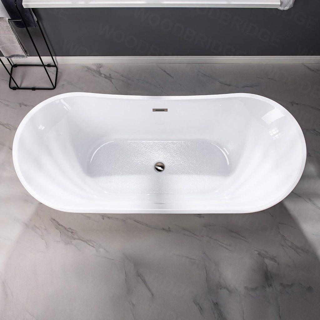 WOODBRIDGE 71'Freestanding White Acylic Soaking Bathtub with Brushed Nickel Drain and Overflow,BTA1517 -B/N-Drain &O