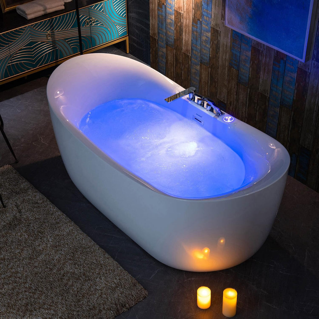 WOODBRIDGE 72' x 35-3/8' Whirlpool Water Jetted and Air Bubble Freestanding Heated Soaking Combination Bathtub wirh LED control panel and Faucet,BJ-400+F0041