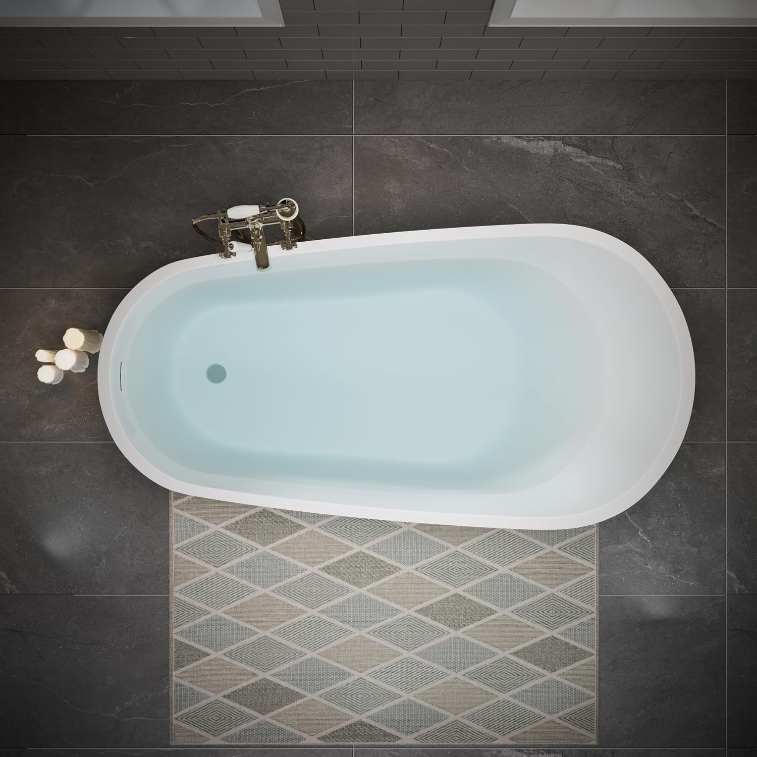 55' Acrylic Freestanding Bathtub, Deep Soaking Bathtub with Pop up Drain Integrated Overflow, Stand Alone Bath Tub for Bathroom Spa or Home Upgrade, Glossy White GF 26A04 55