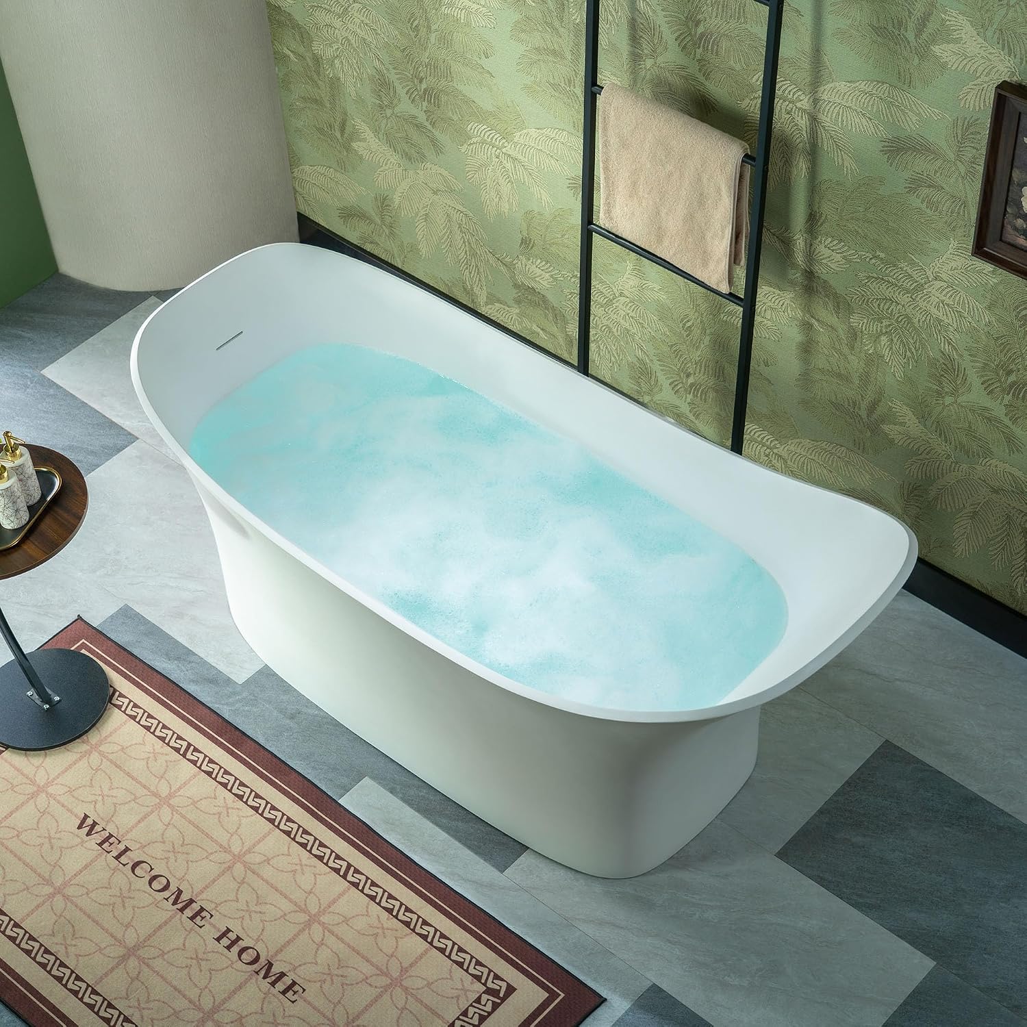WOODBRIDGE 71' L x 31-1/2' W Luxury Contemporary Solid Surface Stone Resin Freestanding Bathtub in Matte White
