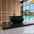 Oval 55' Freestanding Tub, Solid Surface Bathtub Matte Black | Stone Resin, Overflow and Pop up Drain, Solid Surface Bathroom Soaking Tub, Cupc Certified, Contemporary