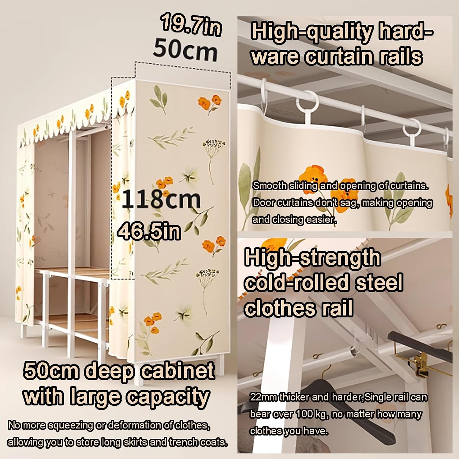 67.7 in Heavy Duty Portable Closet with Cover Foldable Covered Clothes Rack Armoire Wardrobe Storage Garment Racks