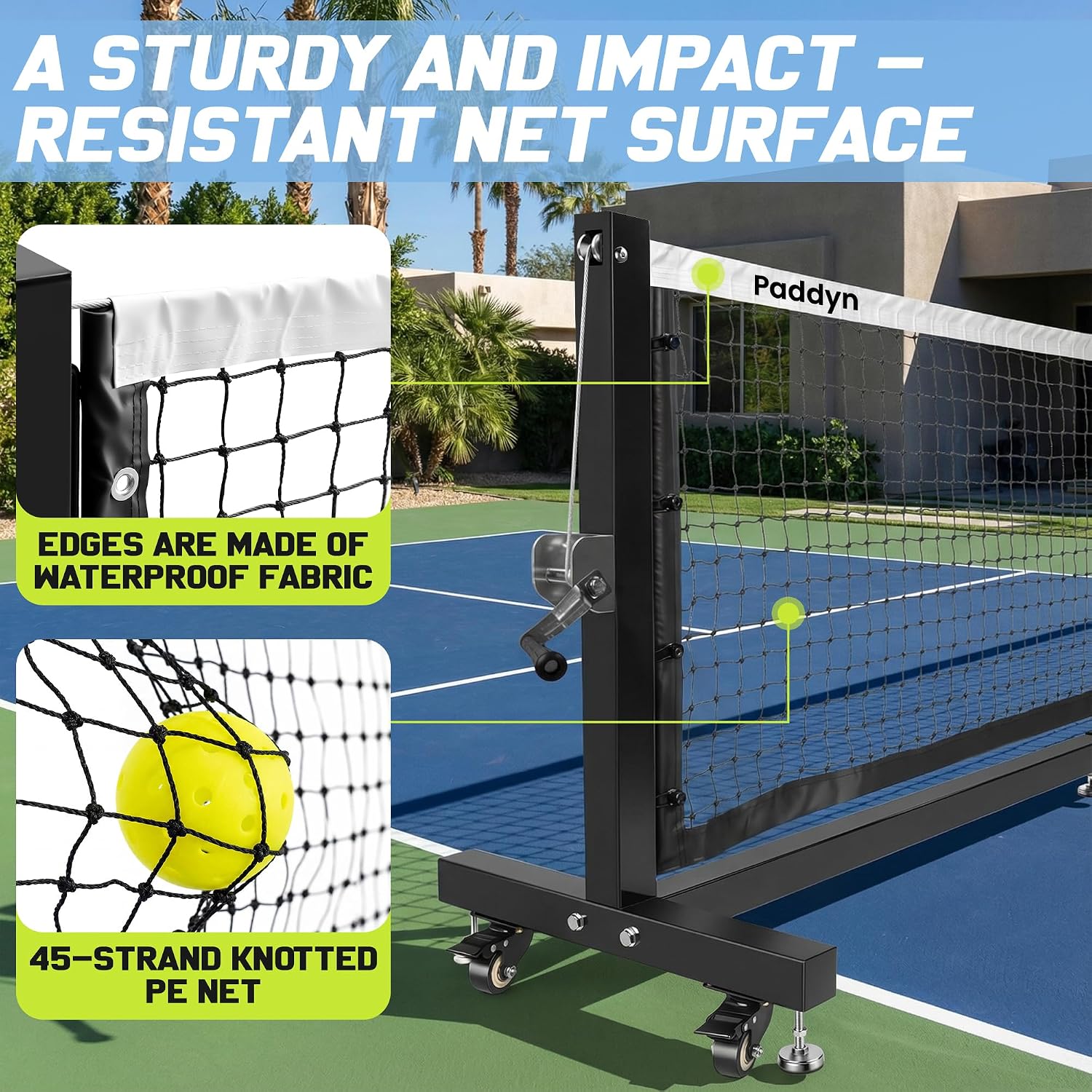 Pickleball Net Portable Outdoor with Wheels-22FT Pro Tournament Pickle Ball Net with Steel Cable Tensioning System,124LBS Heavy-Duty Pickleball net for Driveway/Backyard/Club/School