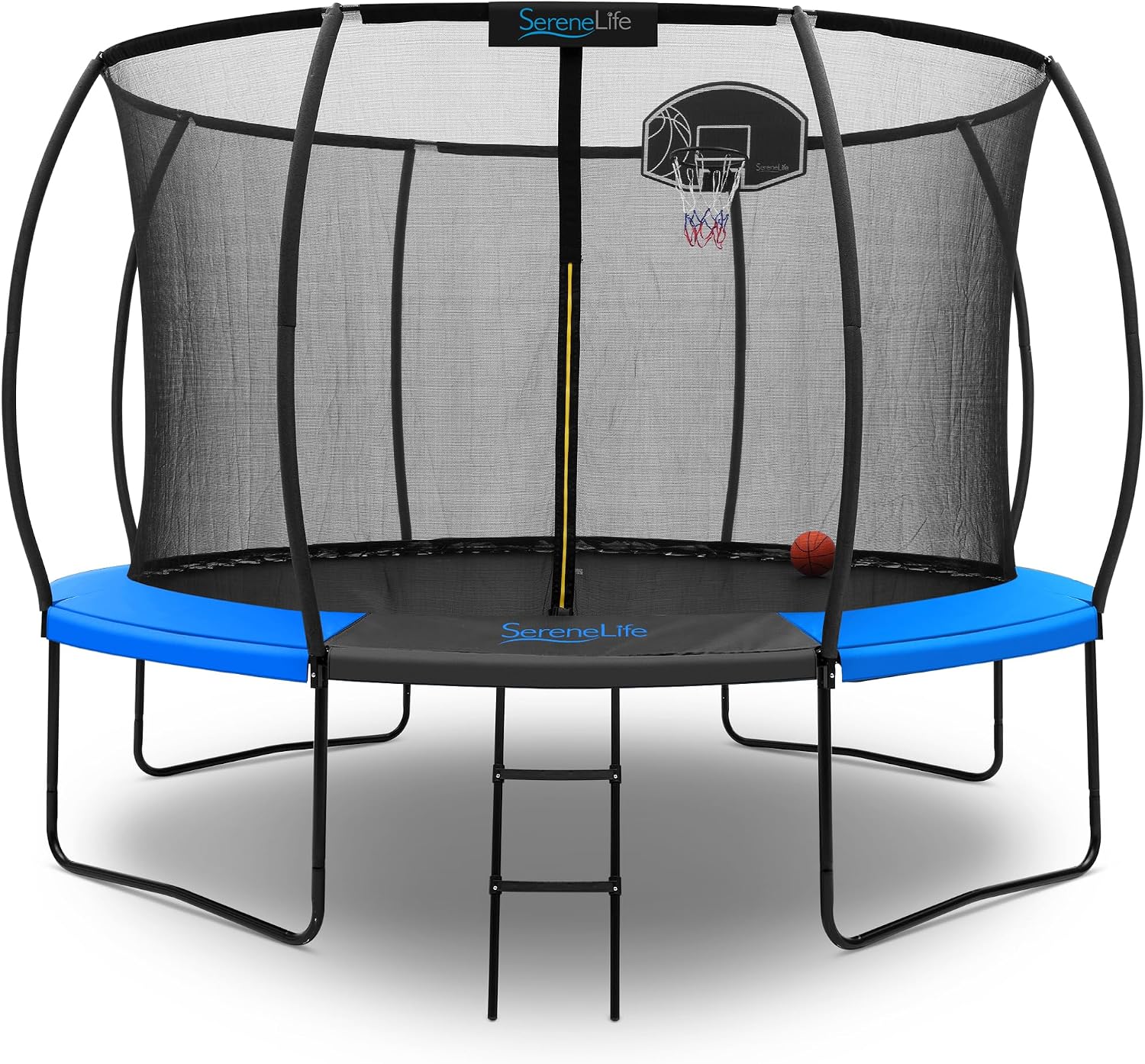 SereneLife 8FT 10FT 12FT 14FT Outdoor Trampoline for Kids - Recreational Backyard Trampoline with Curved Safety Poles and Net Enclosure- ASTM Approval for Kids Adults