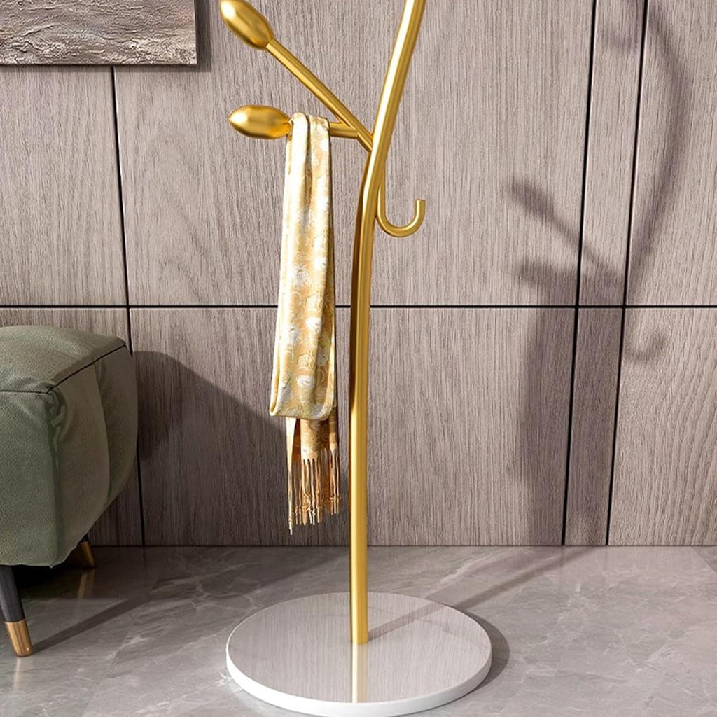 Garment Rack Freestanding Small Modern Coat Rack With Round Marble Base, Entryway Metal Coats Hanger Stand With 8 Hooks For Bedroom And Office, Save Space, 35X175CM(Color:Gold+White)