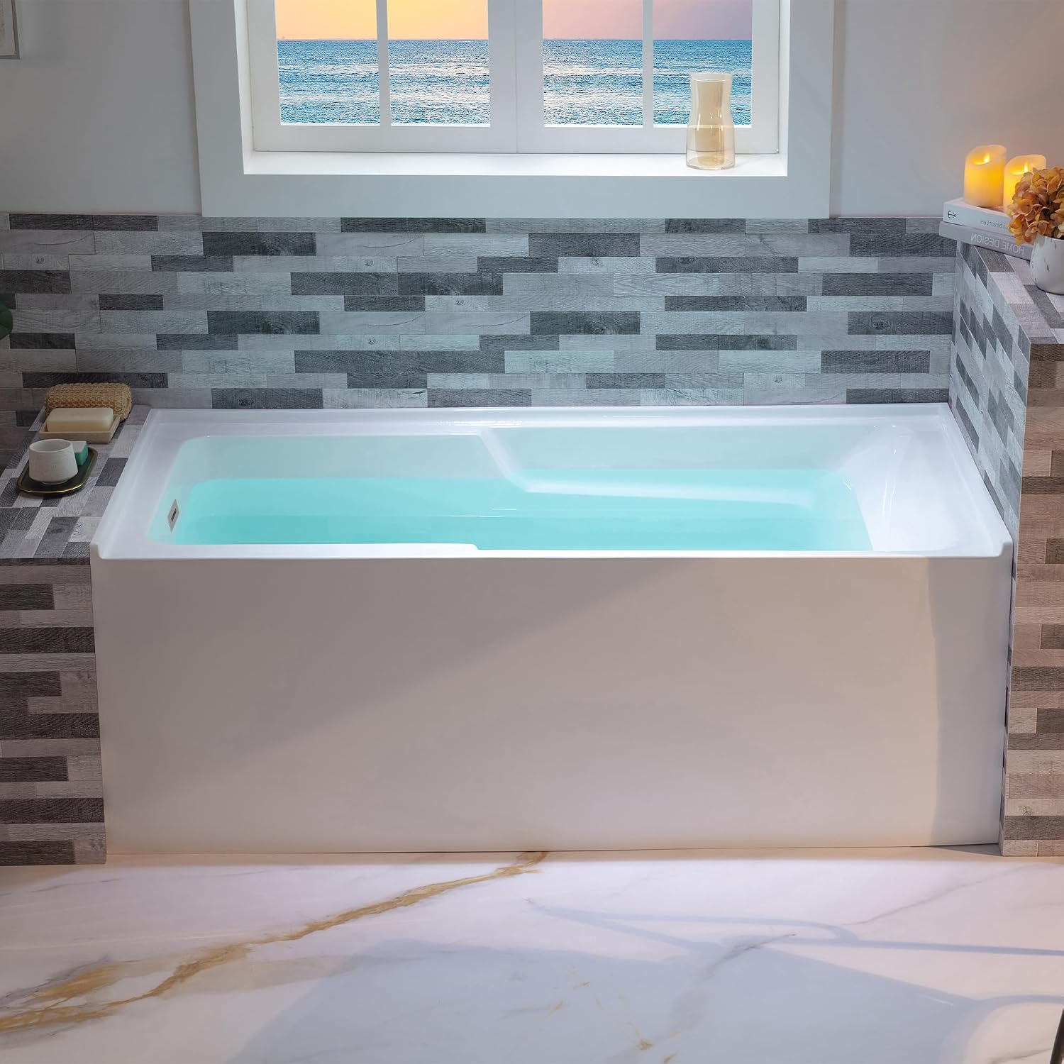 WOODBRIDGE 54' Acrylic Rectangular Alcove Soaking Bathtub in White with Left Drain, Chrome pop-UP Drain Included BA5430L