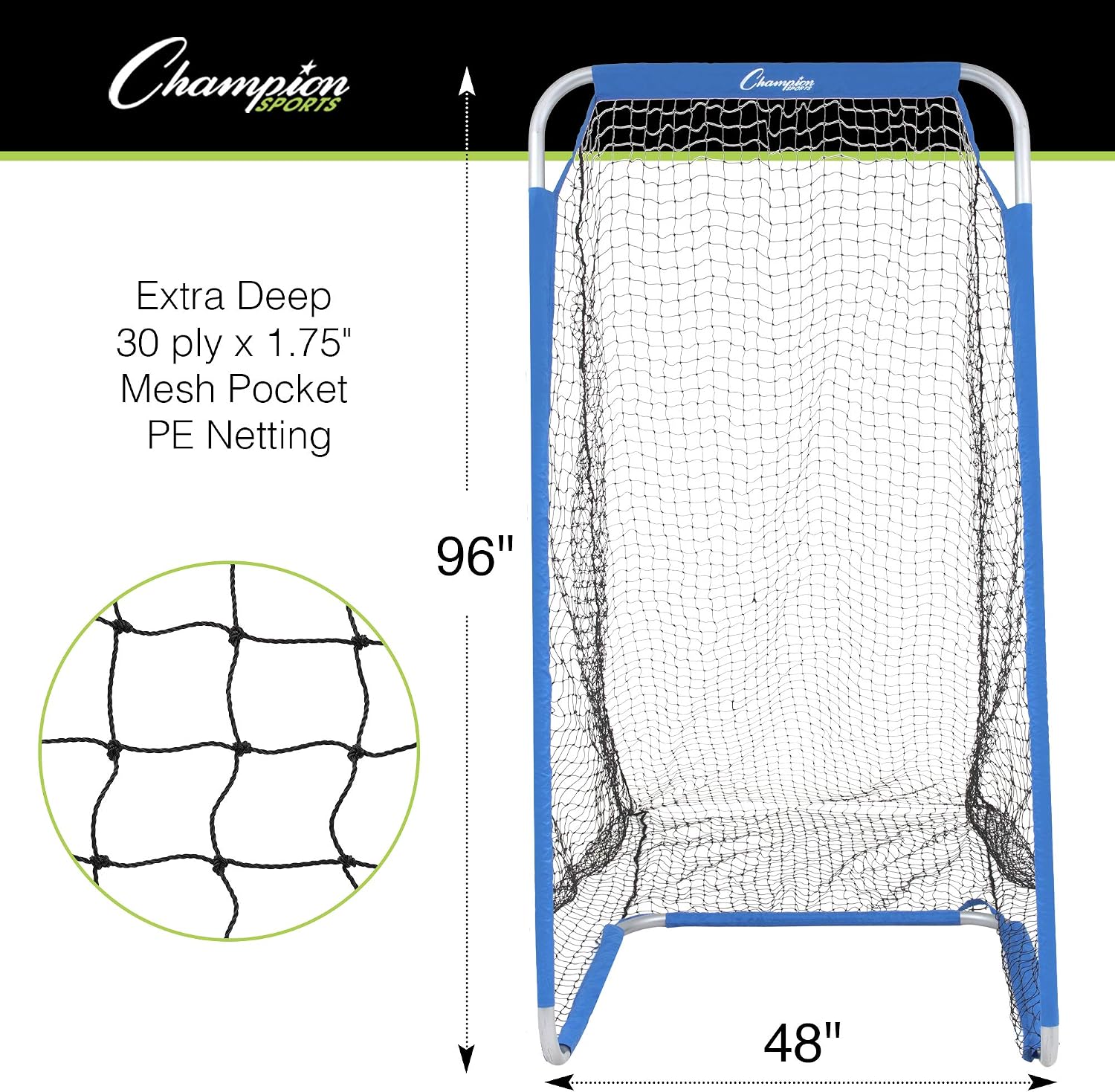 Champion Sports Football Kicking Screen - Powder Coated Steel - Extra Deep Pocket - White/Blue