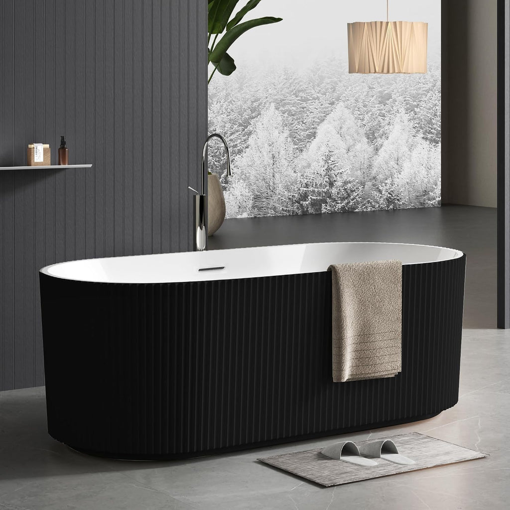 67' Acrylic Freestanding Bathtub, Modern Acrylic Soaking Bathtub, Freestanding Rectangular Tub with Matte Drain and Overflow, Ergonomic Deep Design, Double-Walled Insulation, CUPC Certified