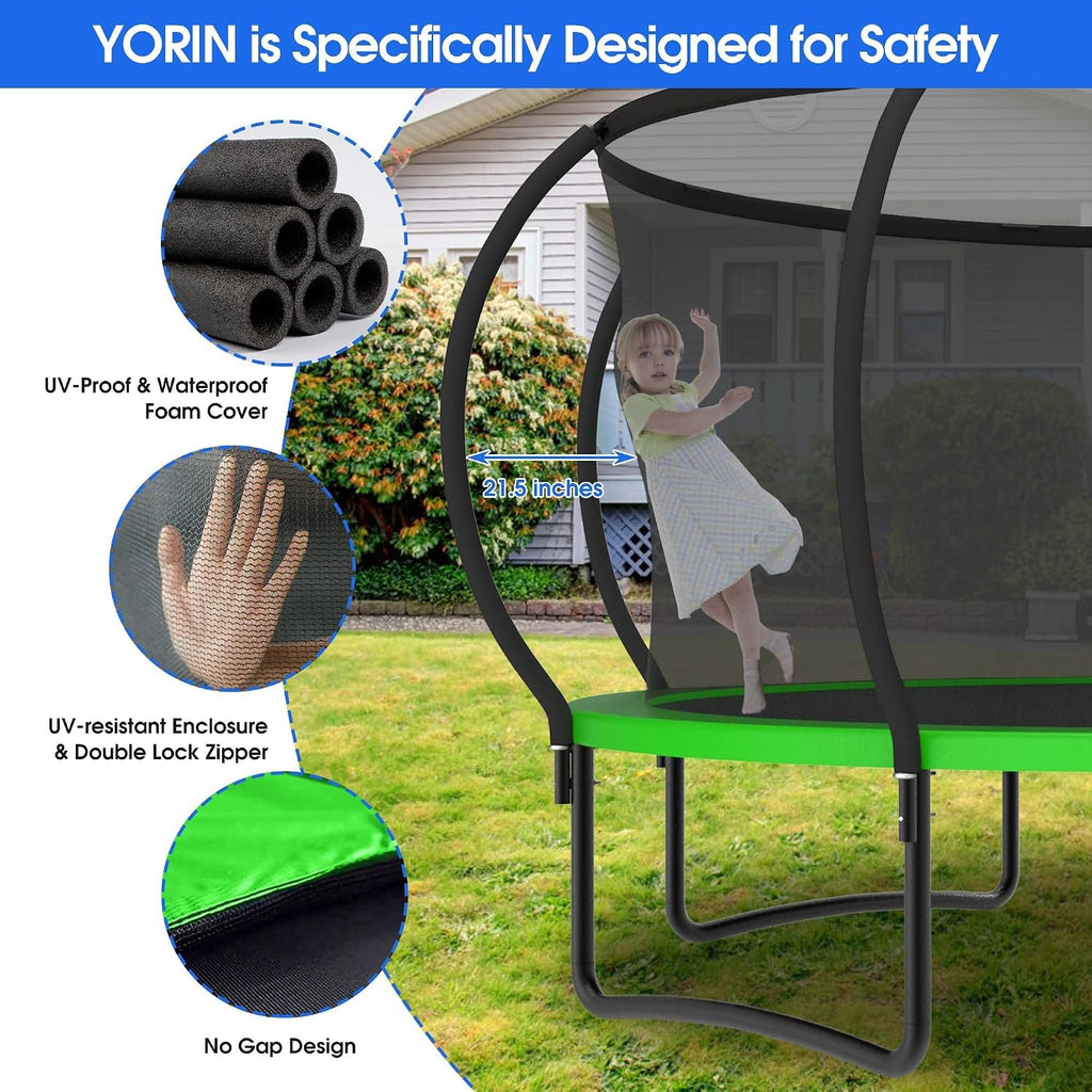 YORIN Outdoor Backyard Bouncer with Basketball Hoop, Light and Sprinkler, Heavy Duty Jumping Set for Kids & Adults, 10FT 12FT 14FT 15FT 16FT, 1500LBS Capacity, ASTM Certified, Galvanized Steel Frame