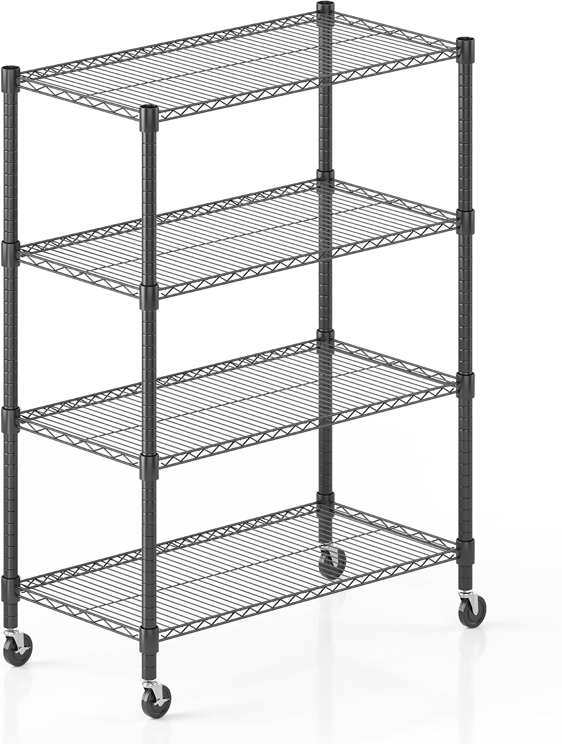 Homdox Heavy Duty Metal Shelves for Storage, 4 Tier Storage Racks and Shelving, Commercial Adjustable Wire Shelving Unit on Wheels, Garage Rack Pantry Shelves Kitchen Shelving, 18'x36'x72', Black
