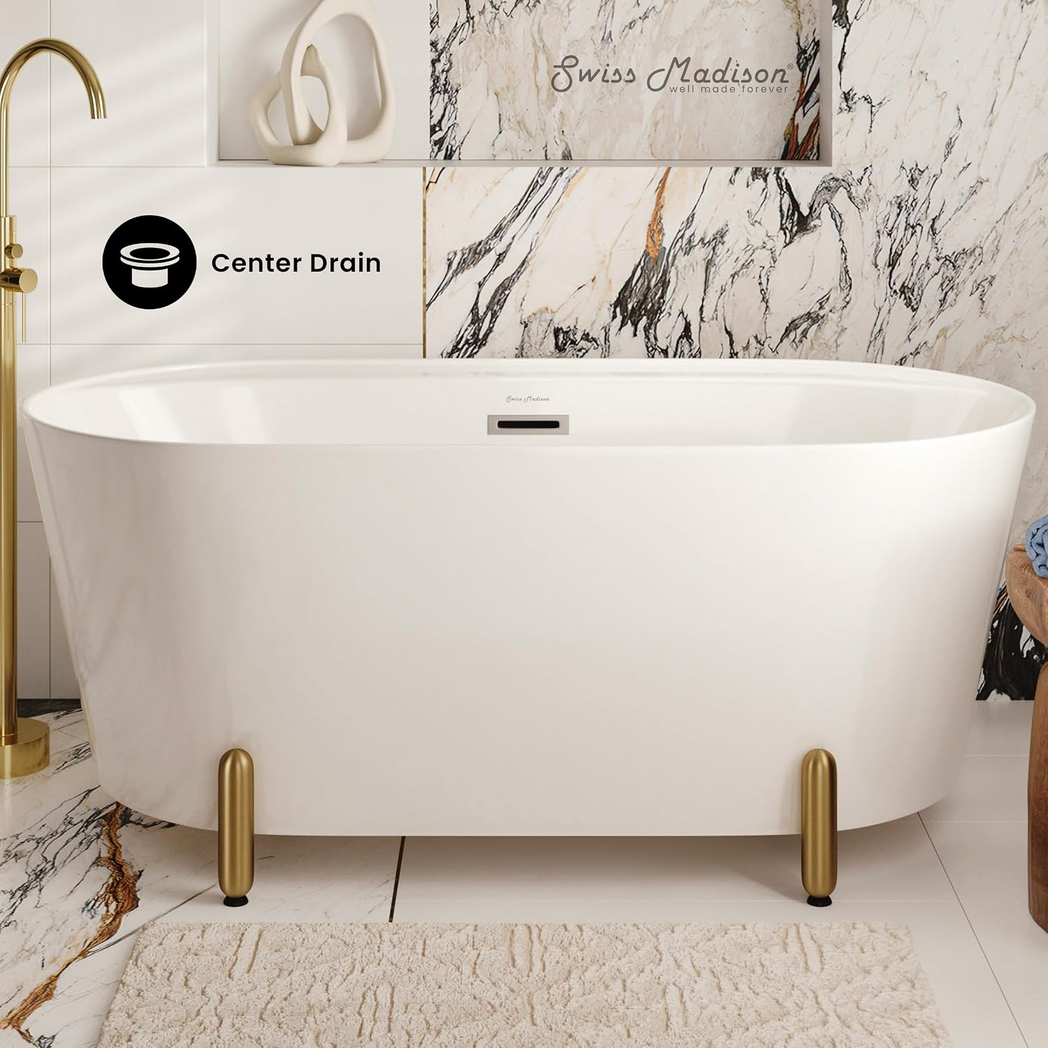 Monaco 59' Freestanding Bathtub with Brushed Gold Stand