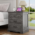 Farmhouse 3 Drawers Dresser with Charging Station, Nightstand Bedside for Bedroom, Wood Small End Table for Living Room Dresser Chest of Drawers for Hallway Closet Dorm (1, Dark Grey)