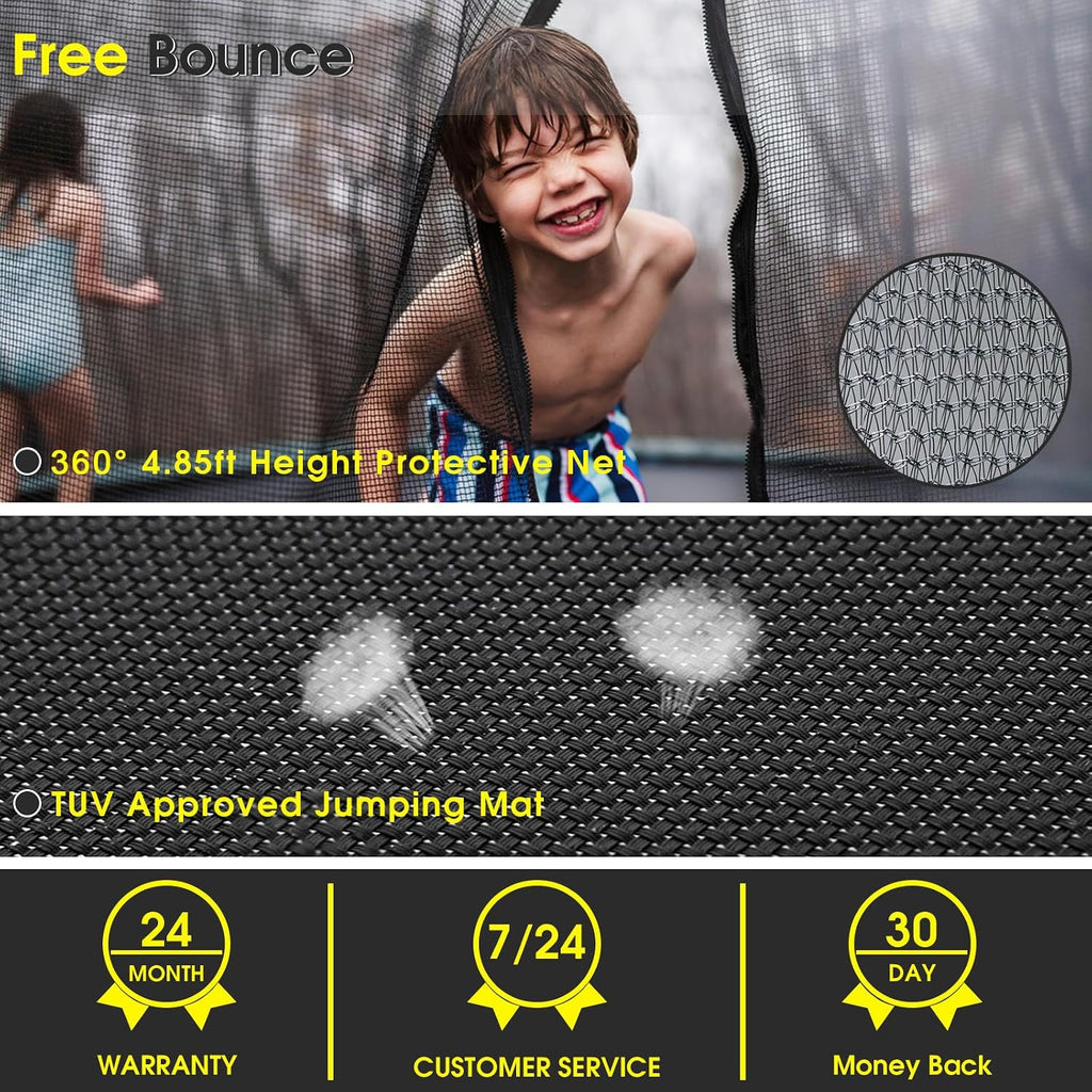 SKYUP Tranpoline 1500LBS 16 15 14 12 10 8 FT Tranpoline for 7-10 Kids and Adults, Windproof Outdoor Tranpoline with Enclosure Net, Basketball Hoop, Easy to Install & Last Long - ASTM Approved