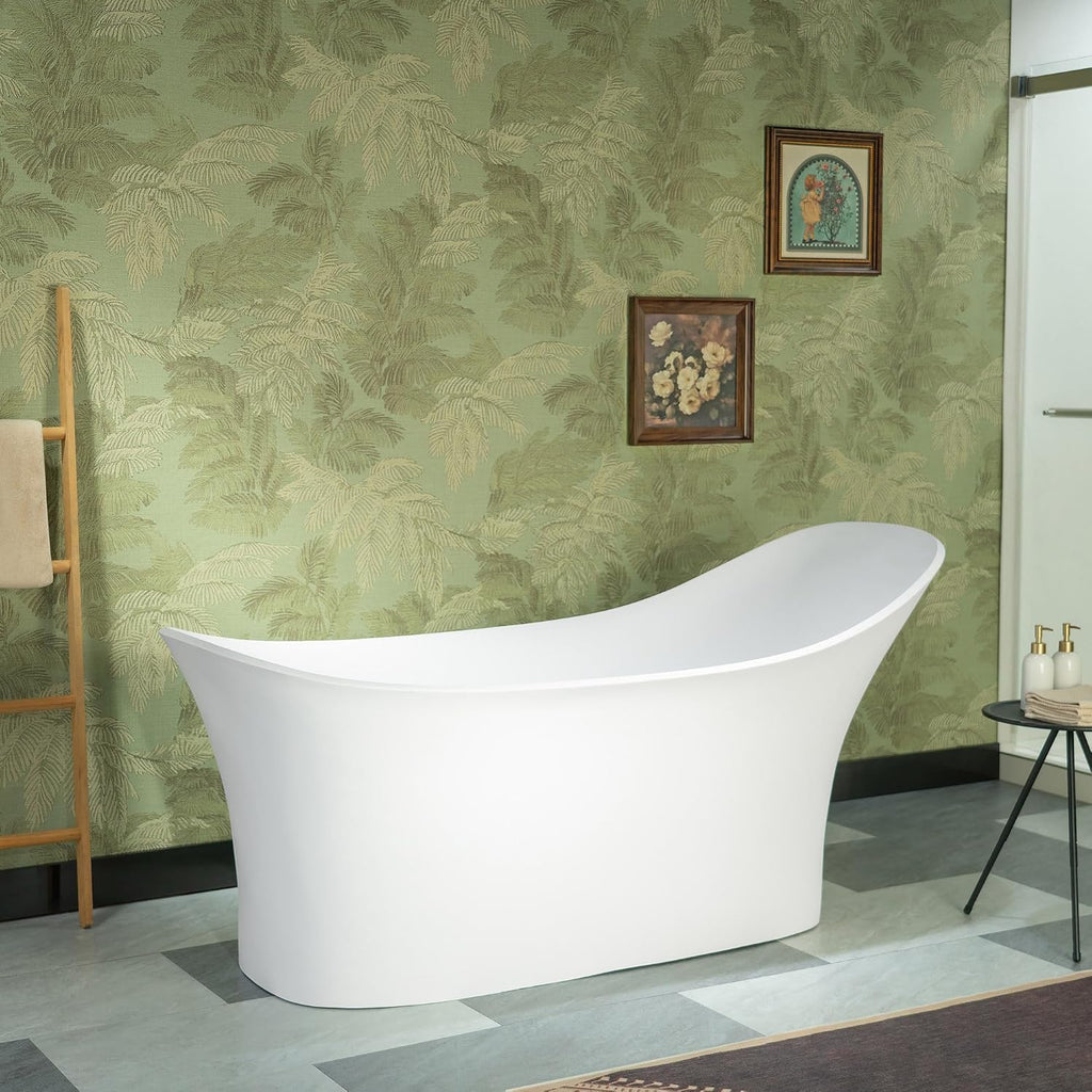 WOODBRIDGE 71' L x 31-1/2' W Luxury Contemporary Solid Surface Stone Resin Freestanding Bathtub in Matte White