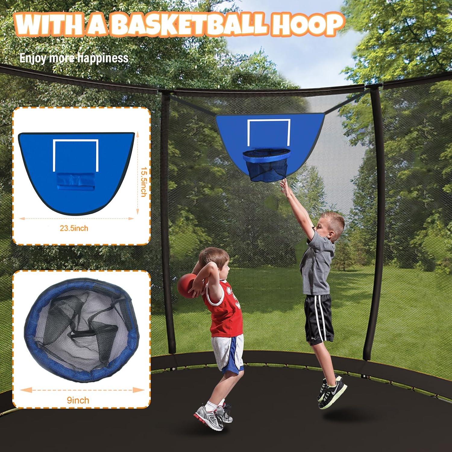 Kiivakii Trampoline 12 14 16FT, Outdoor Big Trampolines for Kids and Adults, Recreational Trampolines with Basketball Hoop and Stakes, Big Round Trampoline with Sprinkler for Backyard