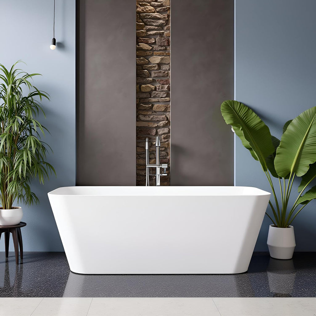 Stone Resin Freestanding Bathtub 67 ', Elegant Oval Shape Soaking Tub, Solid Surface Stand Alone Bathtub with Drain & Integrated Slotted Overflow Matte White AMFS340-1700