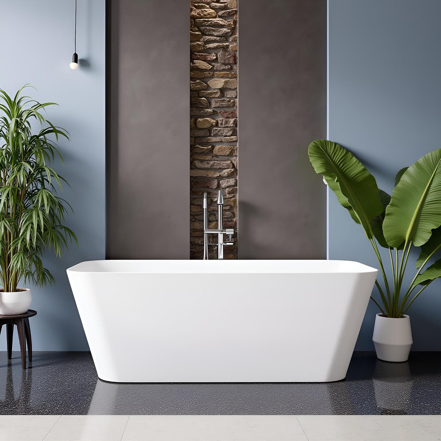 Stone Resin Freestanding Bathtub 67 ', Elegant Oval Shape Soaking Tub, Solid Surface Stand Alone Bathtub with Drain & Integrated Slotted Overflow Matte White AMFS340-1700