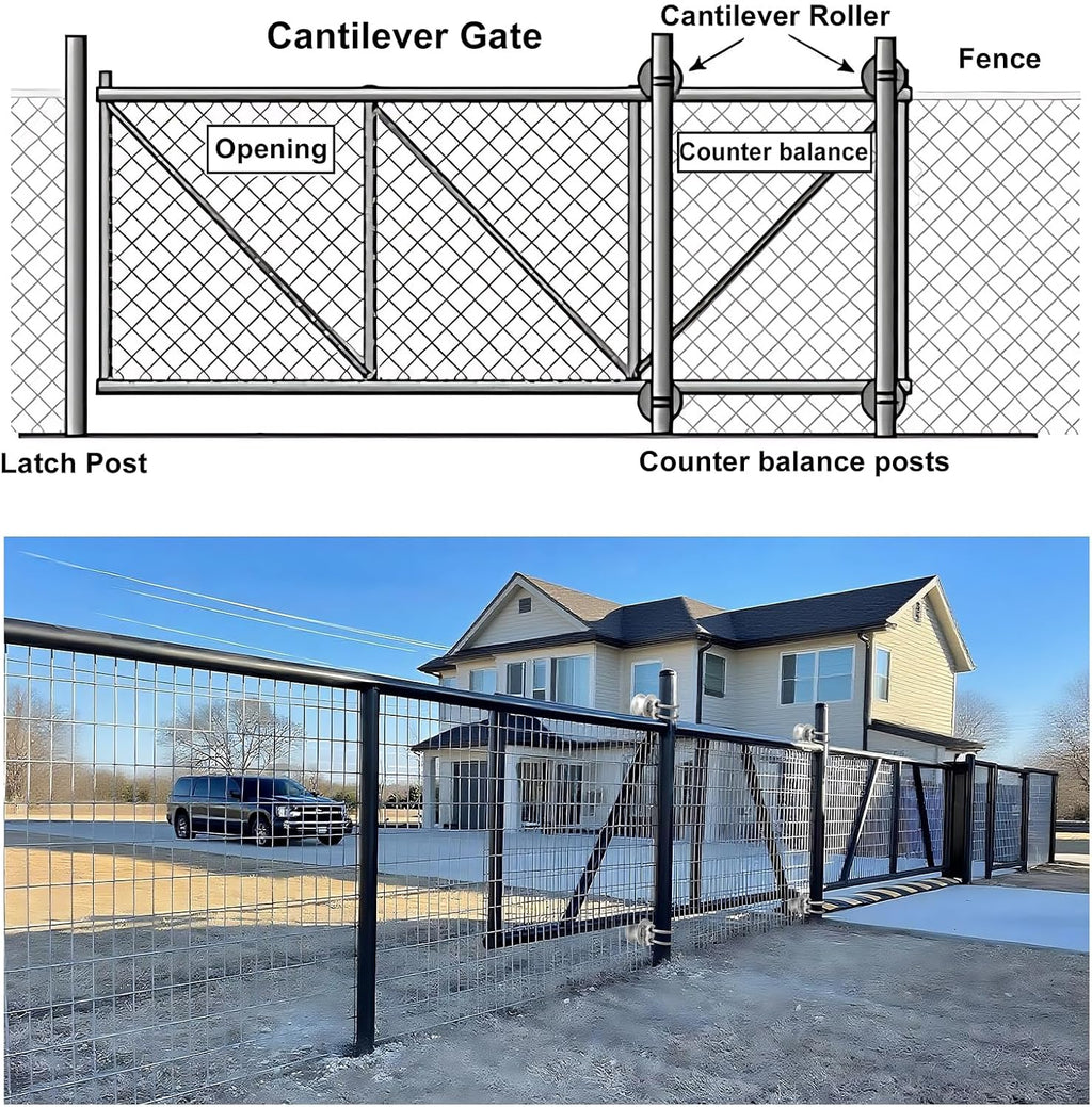 Mini Cantilever Gate Rollers – Durable Cast Steel Rolling Hardware for 2-3/8' Posts & 1-5/8' Chain Link Fence Gates – Efficient Mini Slide Gate System, Pack of 4