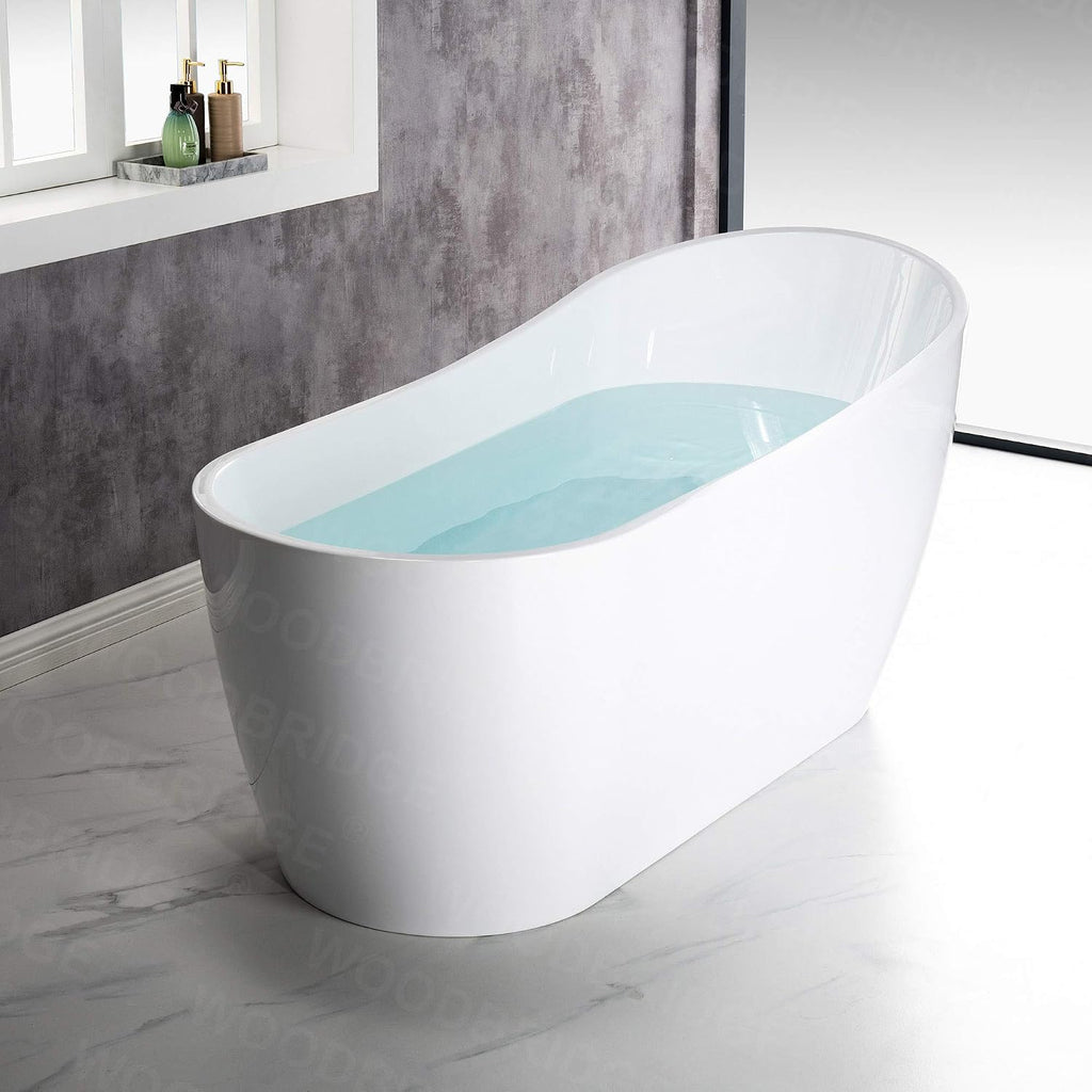 WOODBRIDGE 67'Freestanding White Acylic Soaking Bathtub with Brushed Gold Drain and Overflow,BTA1508 -BG-Drain &O
