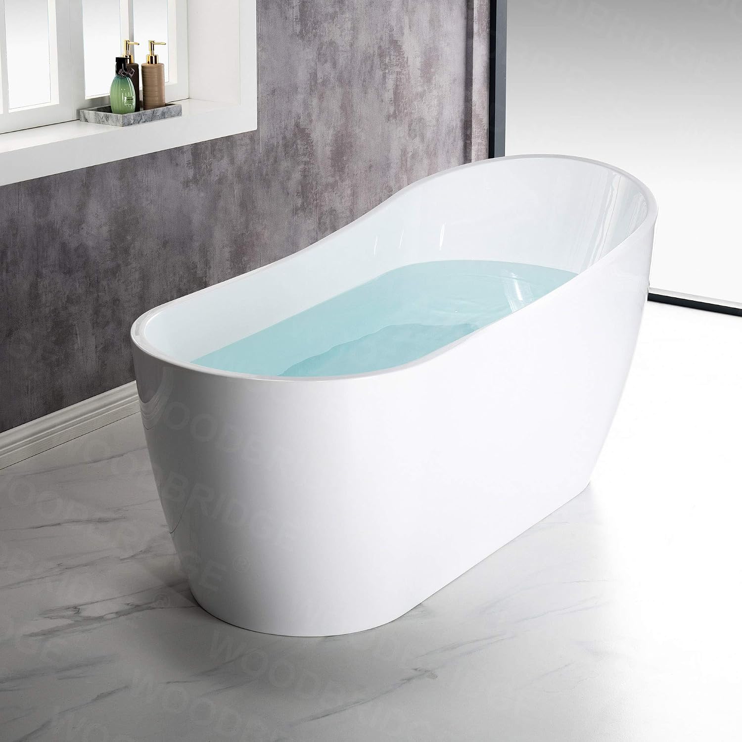 WOODBRIDGE 67'Freestanding White Acylic Soaking Bathtub with Brushed Gold Drain and Overflow,BTA1508 -BG-Drain &O