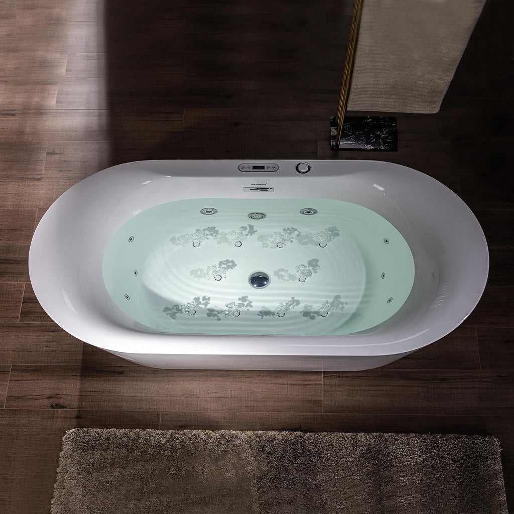 WOODBRIDGE 72' x 35-3/8' Whirlpool and Air Bath Heated Soaking Combination Tub with Adjustable Speed Air Blower and Display Control Panel, BJ600