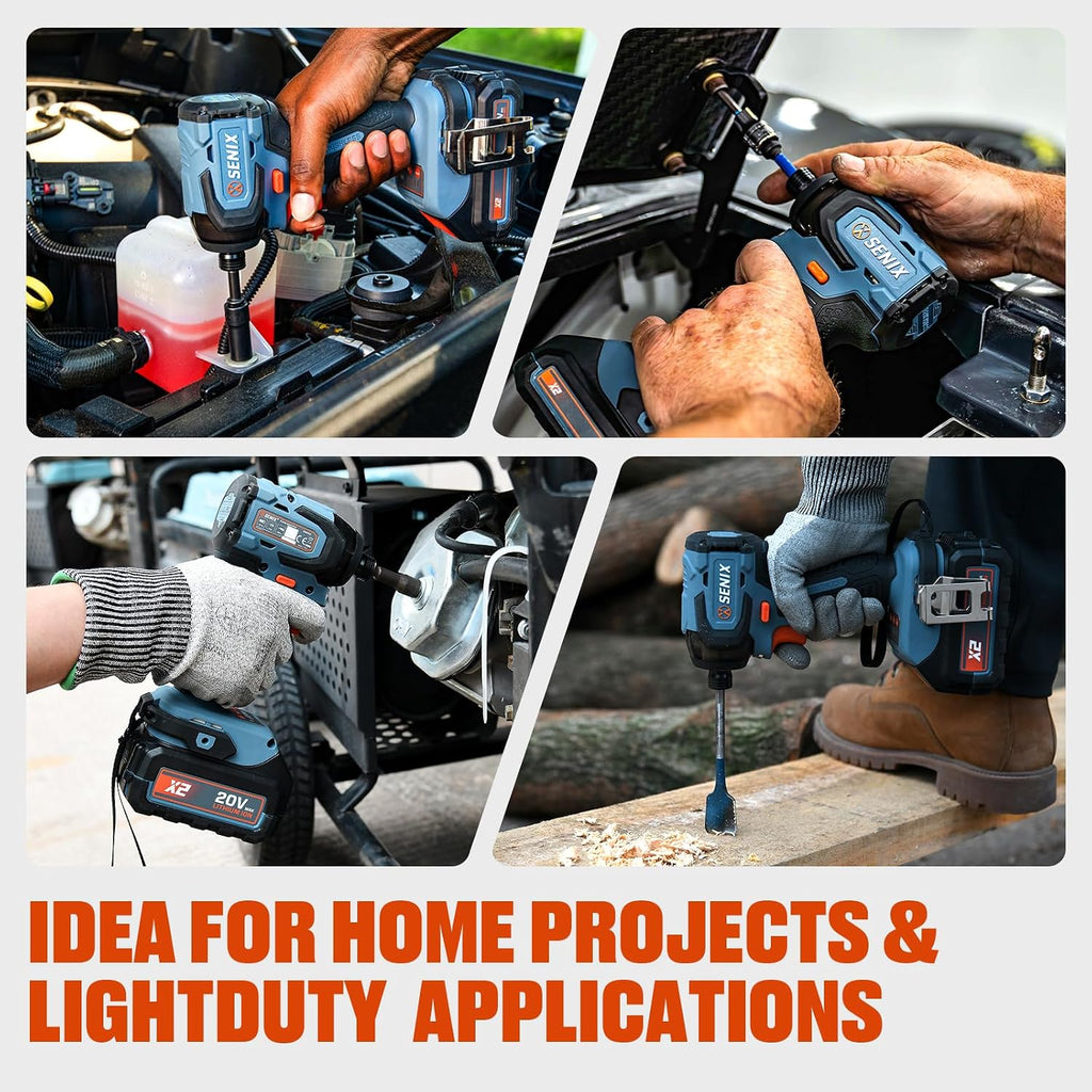 SENIX X2 20 Volt Max* 1/4-Inch Cordless Impact Driver, 4-Speed Battery Screwdriver, Brushless Motor, LED Light, 130 Foot-Pounds of Max Torque, Includes Soft Bag, 2.0 Ah Battery & Charger (PDIX2-M2)