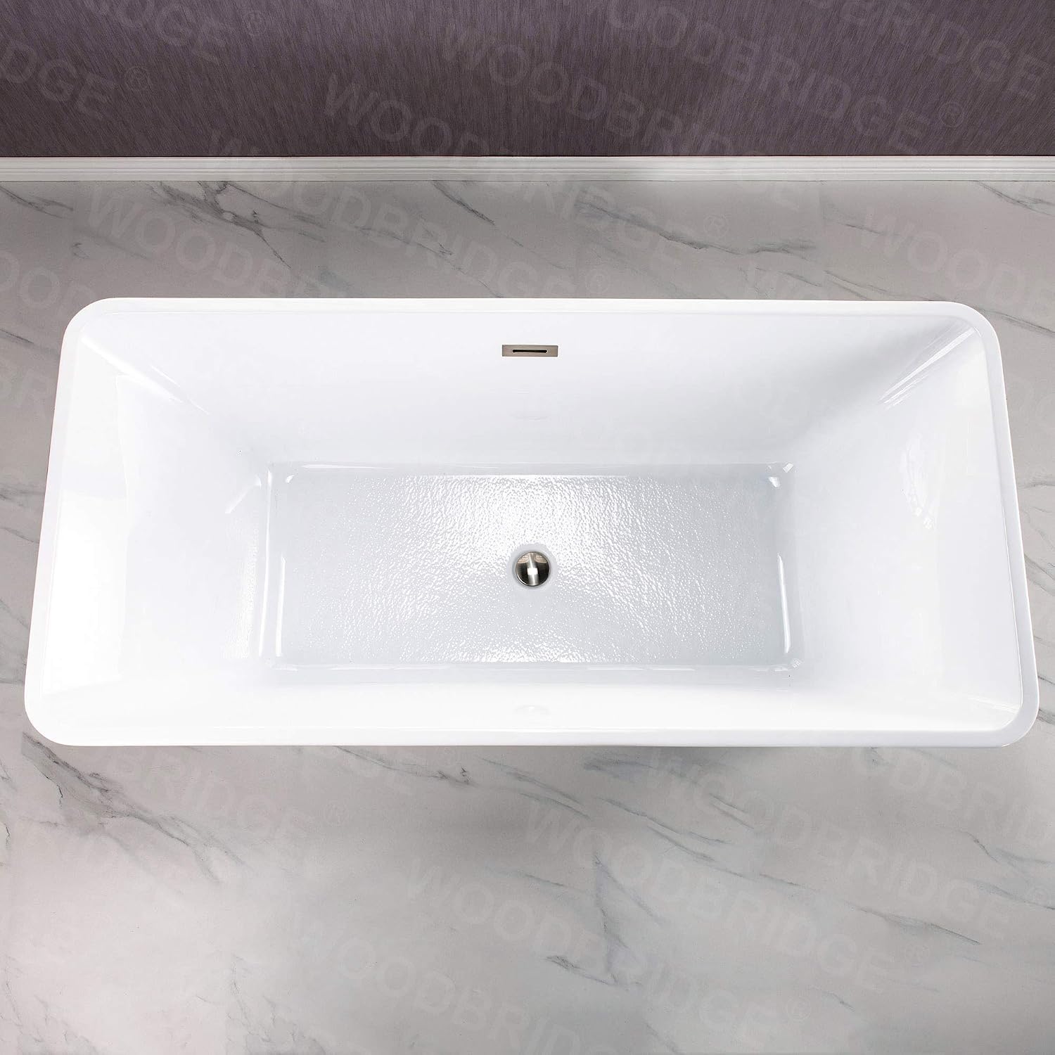 WOODBRIDGE 67' Acrylic Freestanding Bathtub Contemporary Soaking White Tub with Brushed Nickel Overflow and Drain，BTS1609 -B/N-Drain &O