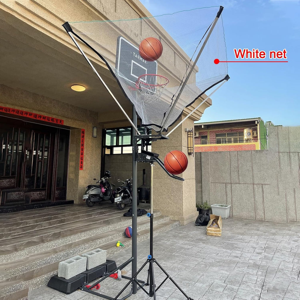 Metal Basketball Return Attachment for Hoop, 2.5-3.1m Height Basketball Shooting Return Net, Indoor Outdoor Portable Rebounder Net Training System
