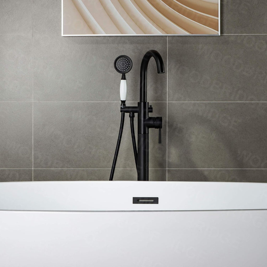 WOODBRIDGE WOODBRIDGEE Contemporary Single Handle Floor Mount Freestanding Tub Filler Faucet with Hand Shower in (Matte Black) Finish,F0006-MBVT