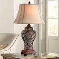 Barnes and Ivy Leafwork Traditional Farmhouse Rustic 3-Way Table Lamp with Table Top Dimmer 32.5' Tall Bronze Finish Rectangular Tan Shade for Living Room Bedroom House Bedside