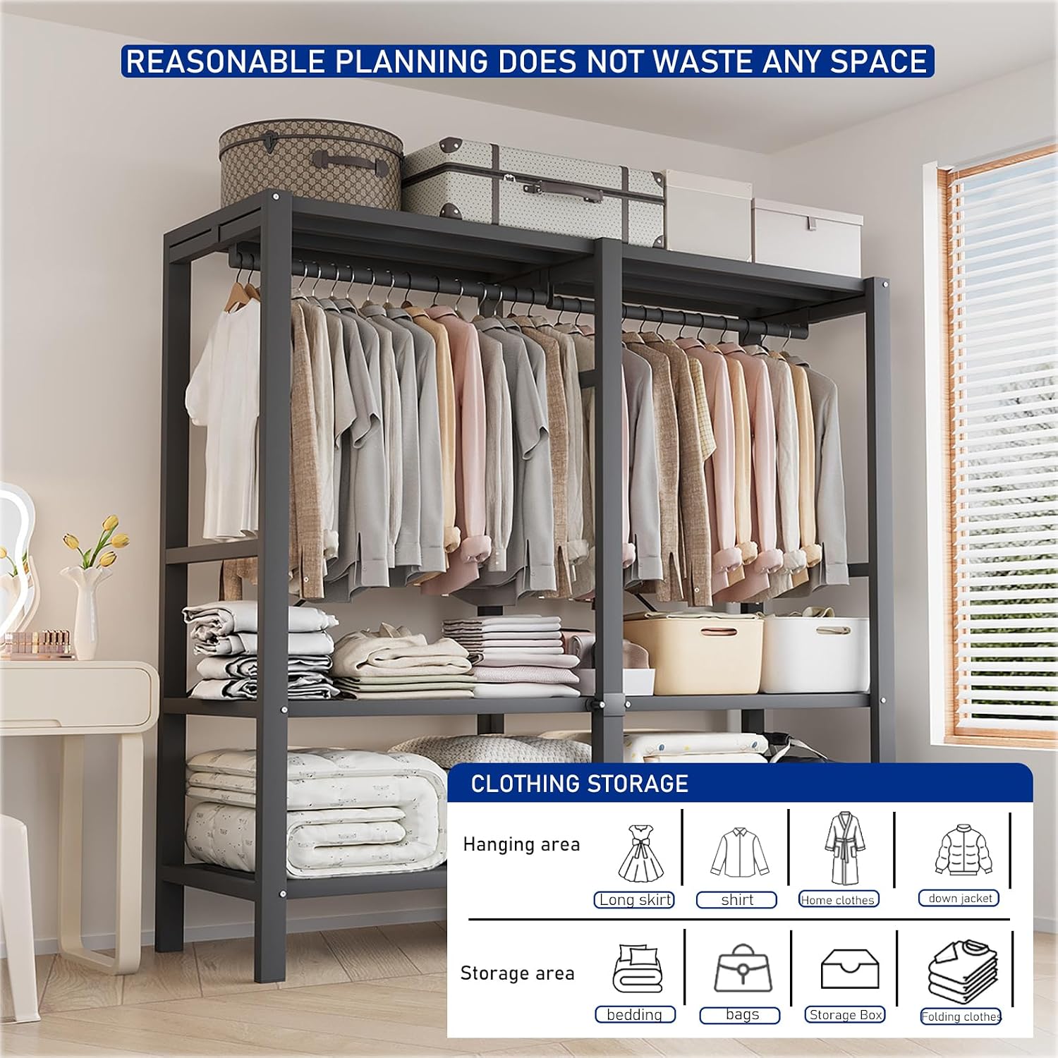 Heavy Duty Clothes Rack With Magnetic Door, Load 1500lbs, Foldable Portable Wardrobe Closet, Hanging Clothing Metal Garment Rack Closet System For Bedroom,Apartments,Rentals (Brown KT, 190cm/75in)