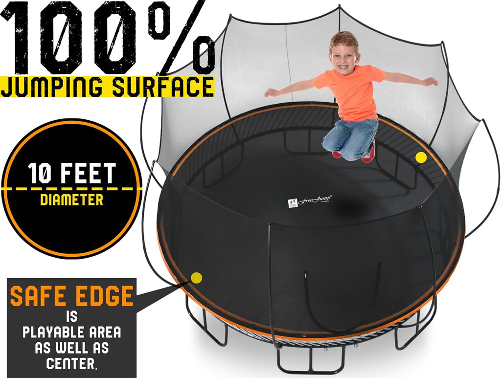 Free Jump Trampoline 10FT Round Springless Trampoline with Safety Enclosure Net - 10' Outdoor No Spring Trampoline for Kids, Teens and Adults - 10 Feet Recreational Trampoline with Ladder