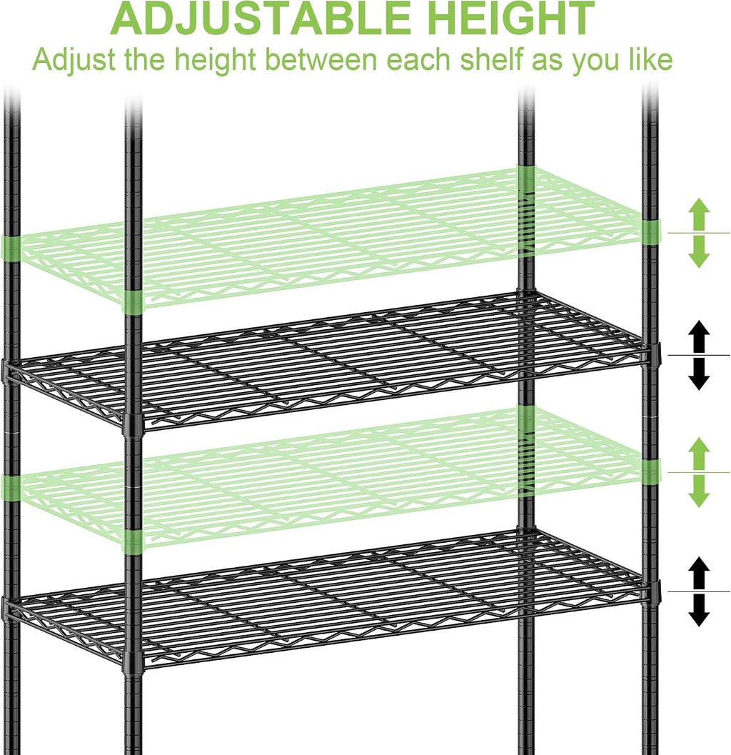 Wire Shelving with Wheels Metal Garage Storage Shelves Rack Unit 5 Tier Heavy Duty Steel Utility Rolling Shelve Adjustable Industrial Sturdy Shelving for Kitchen Garage Pantry Bathroom Laundry