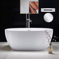 WOODBRIDGE 59' Acrylic Freestanding Bathtub Contemporary Soaking White Tub with Chrome Overflow and Drain,B0018-C
